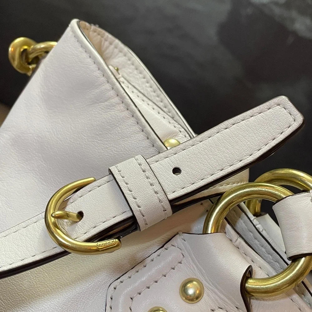 Coach Campbell Leather Izzy Fashion Satchel in Ivory/Brass